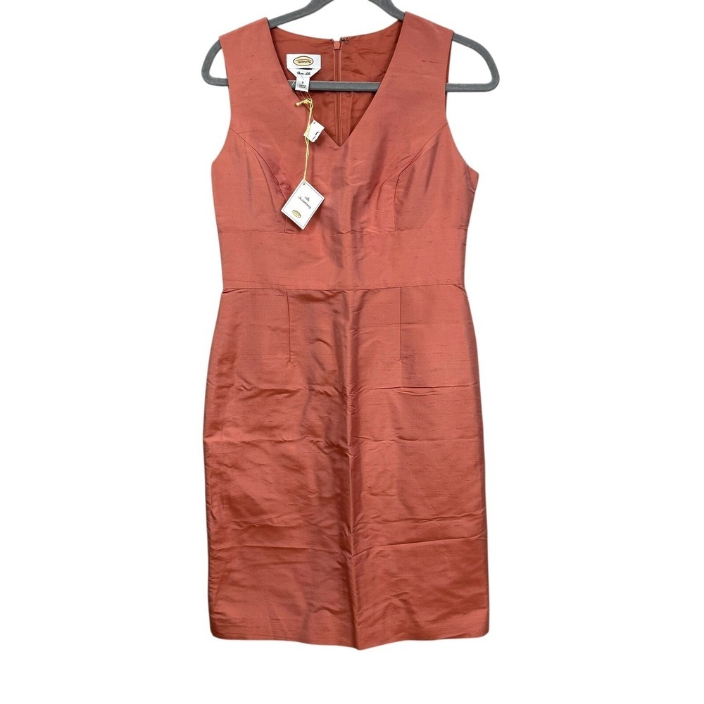 Talbots Shantung Silk Dress Sleeveless V-Neck Lined Party Cocktail Coral Size 6*